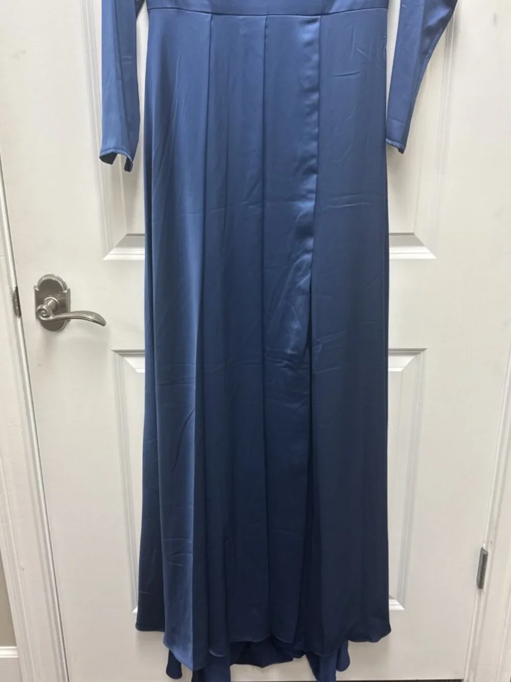 Mac Duggal Size 8 Blue 26613 Long Sleeve Satin A-Line Formal Gown Dress Wedding - Picture 7 of 12
